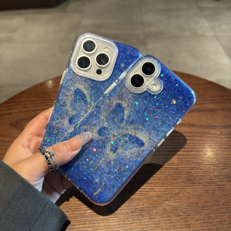 闪粉亮片晕染蝴蝶适用苹果16promax手机壳创意15pro14趣味13ins