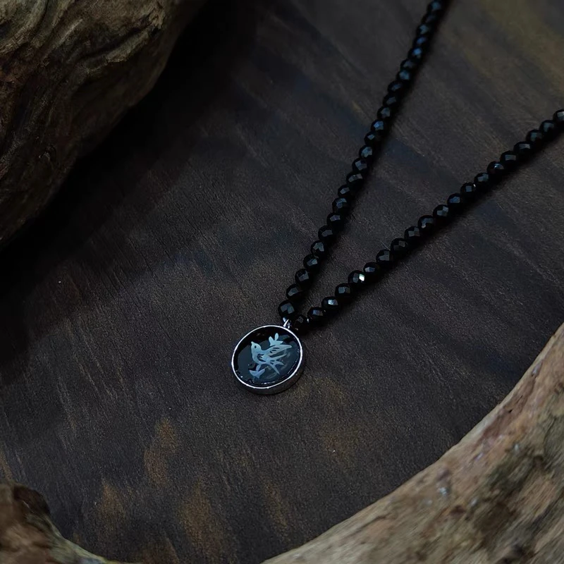 吊坠925银 新品海匣大漆螺钿小鸟黑色串珠项链国风饰品小众轻奢