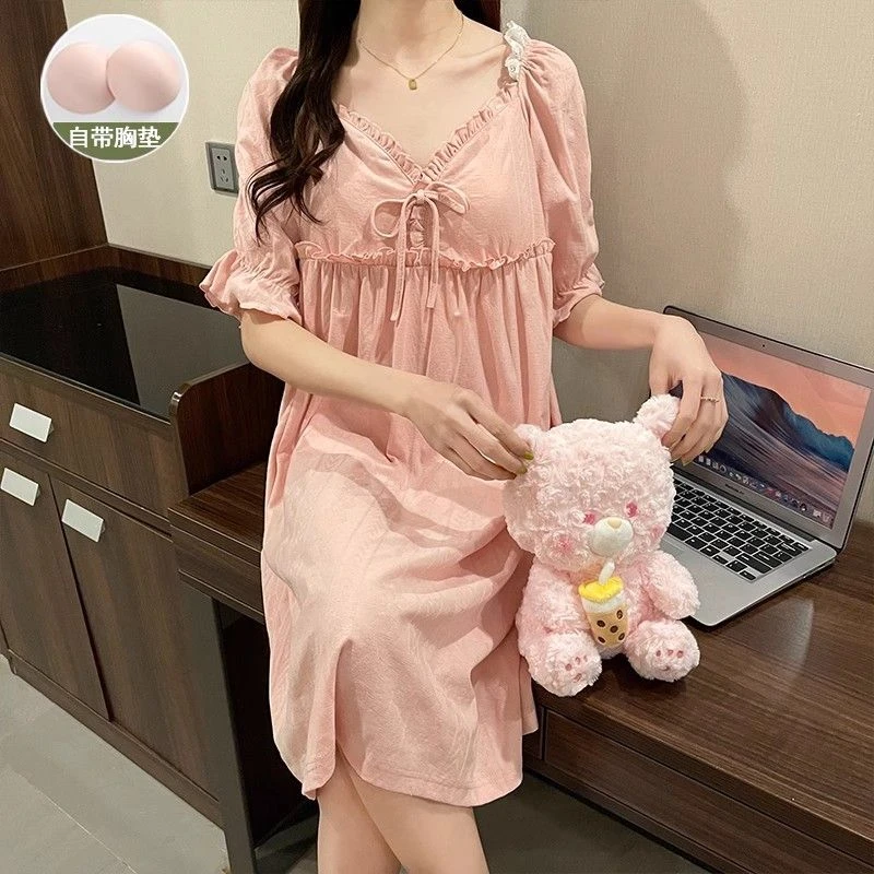 【福利款】短袖公主风薄款女中长款长款睡裙甜美ins蕾丝