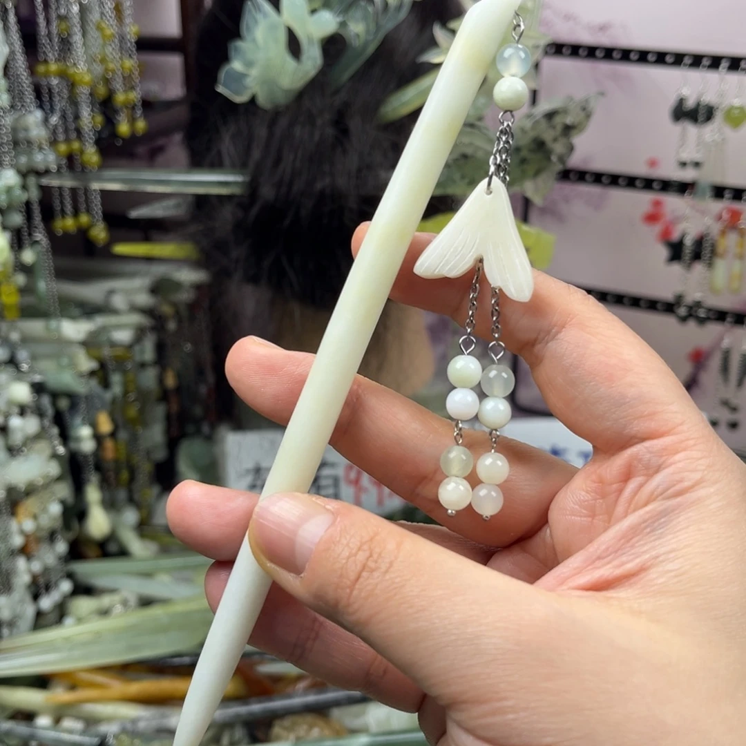 岫玉未镶嵌发饰长度17厘米左右