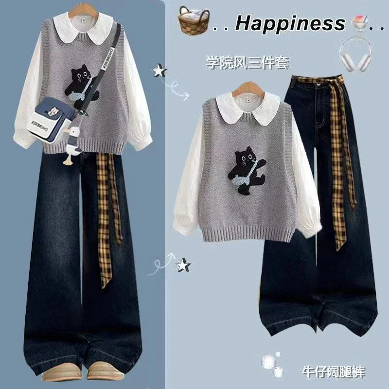 女大童春装套装2025新款少女洋气时髦秋装初中学生穿搭一整套学院