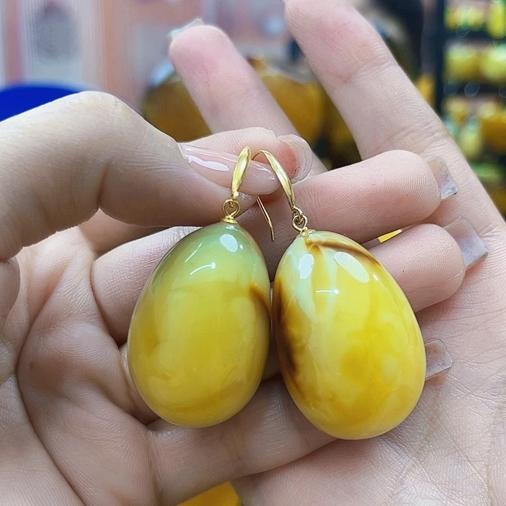 琥珀银S925镶嵌颈饰耳环