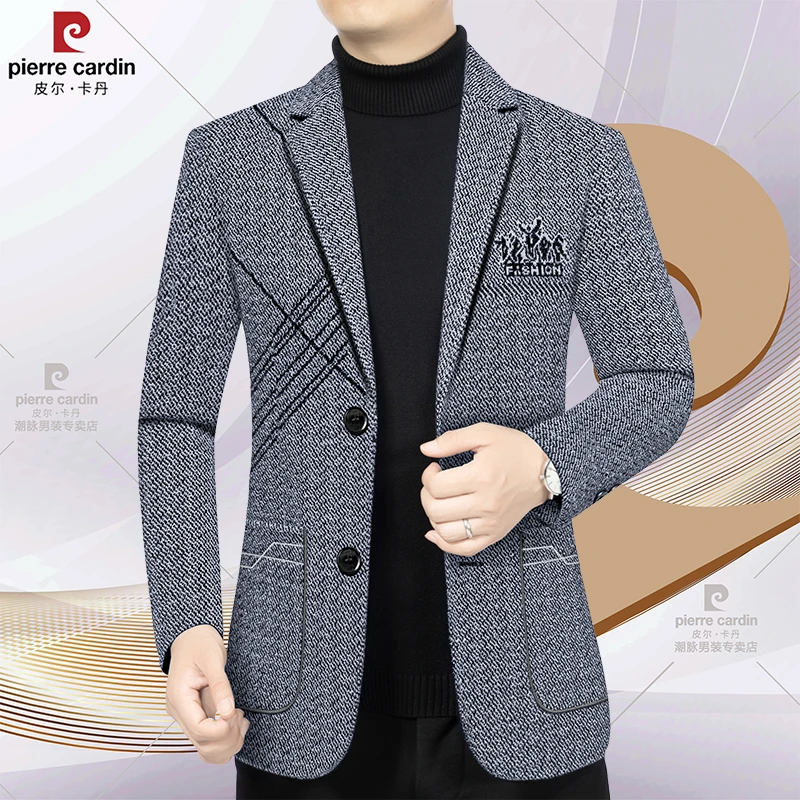 皮尔卡丹秋季新款高档男士休闲呢子西装修身商务百搭西服男装外套