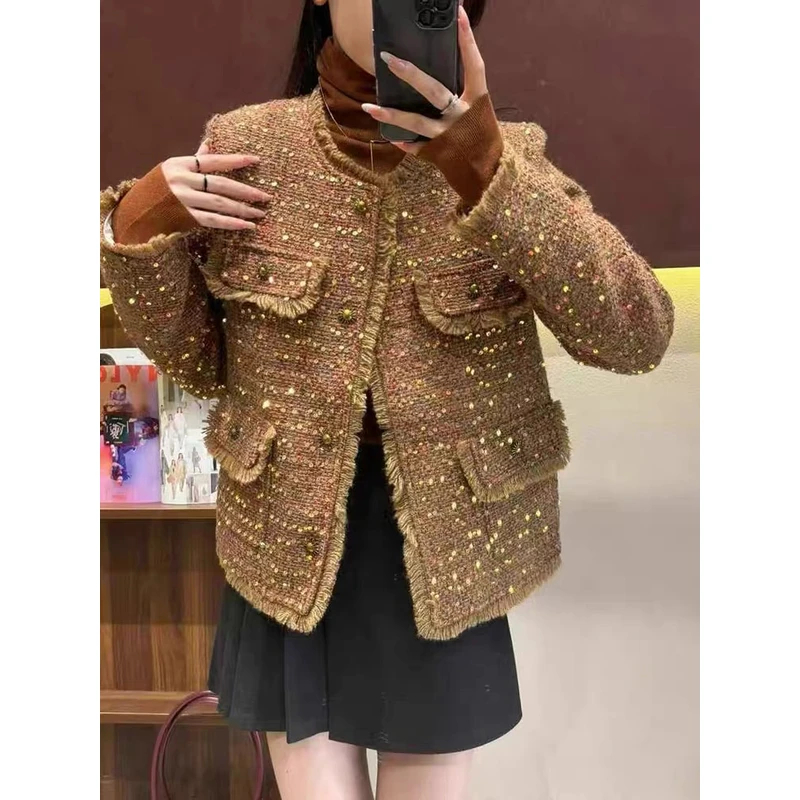 【美美专享】17022秋冬新款粗花呢小香风短外套女