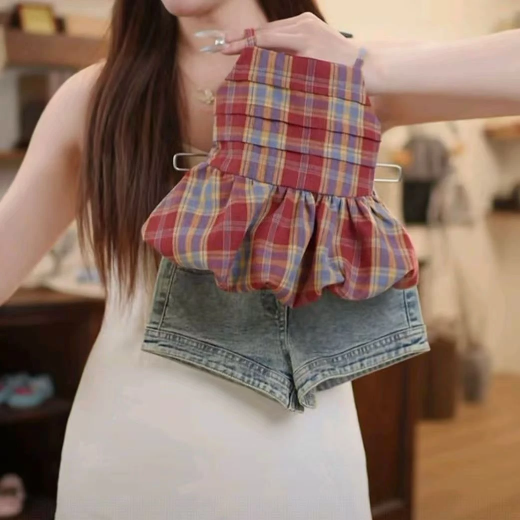 女童夏装洋气套装新款韩版女宝宝网红吊带上衣时髦牛仔短裤潮