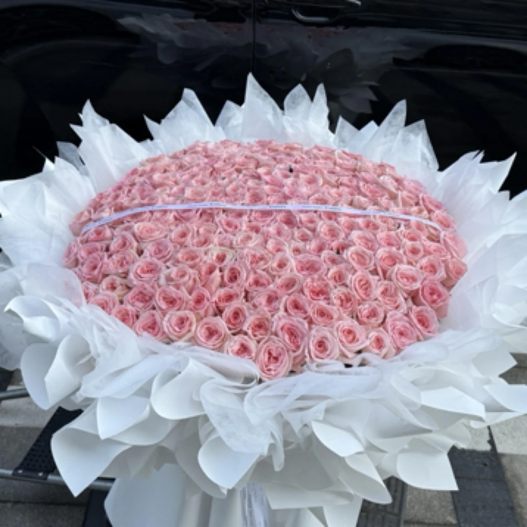199支粉玫瑰圆形花束