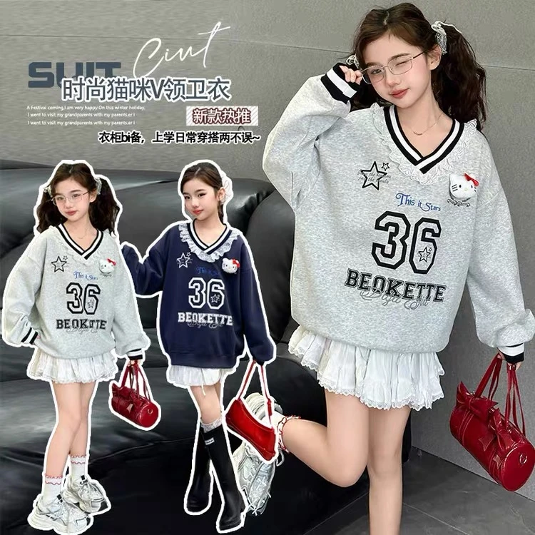 2025春花边V领休闲运动风卫衣 D216 216 R