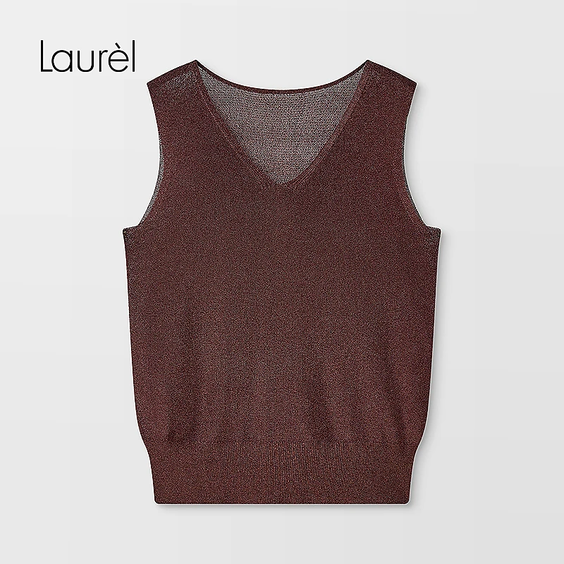 Laurel劳芮25秋新款咖栗色V领针织背心LWD366M08300