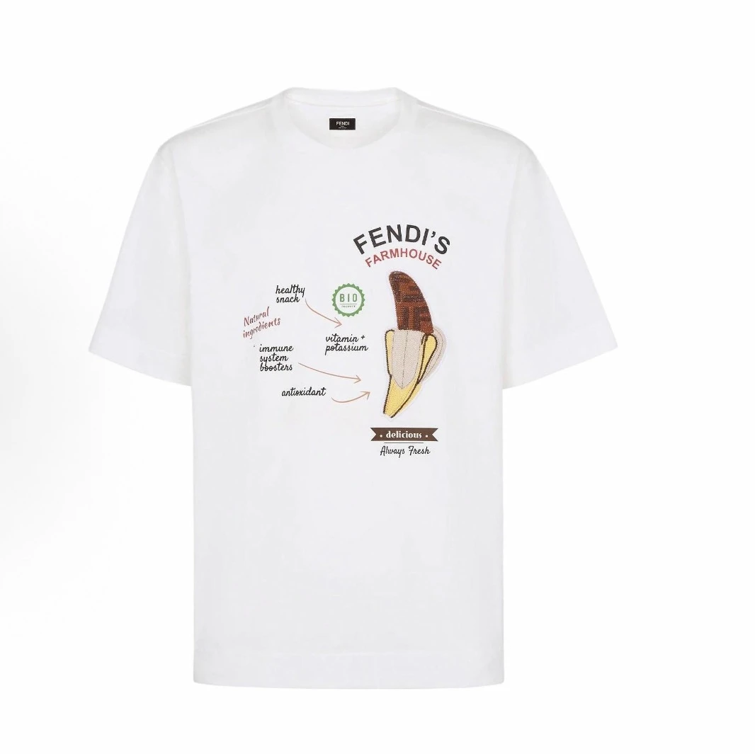 未使用 FENDI/芬迪 刺绣香蕉图案圆领短袖T恤