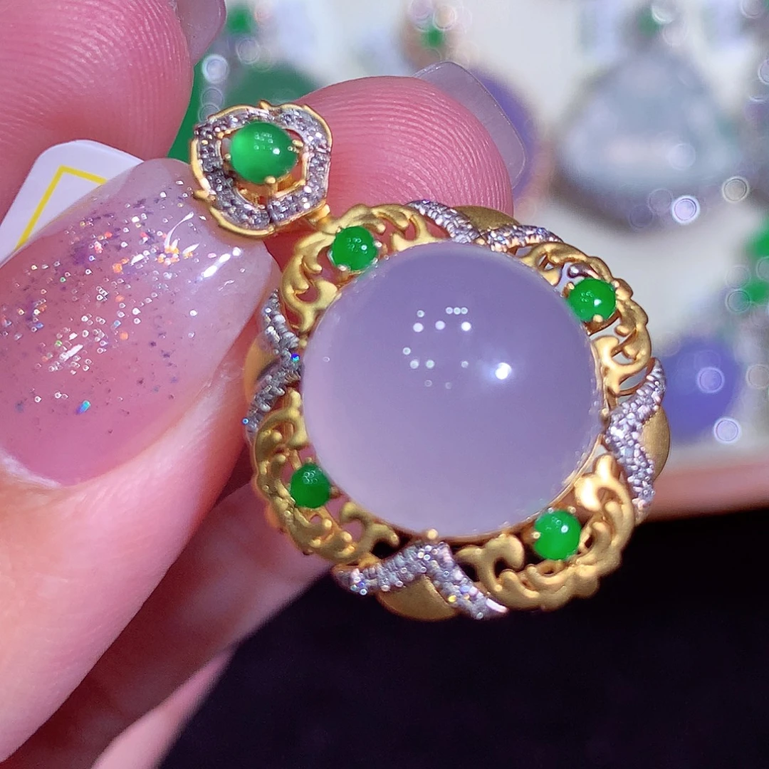 翡翠18K金镶嵌吊坠(不含链)