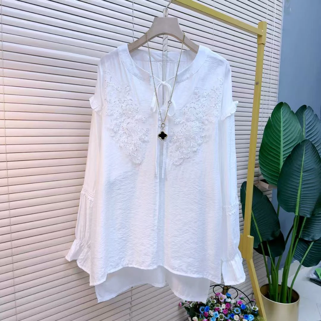 时尚气质显瘦遮肉减龄长袖大百搭宽松重工减龄2527时髦简约女人衫