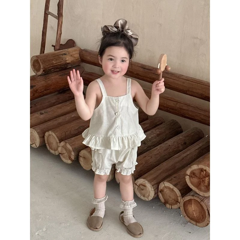 夏款夏季可爱竖条纹花苞裤套装女童洋气夏季韩版两件套套装9180