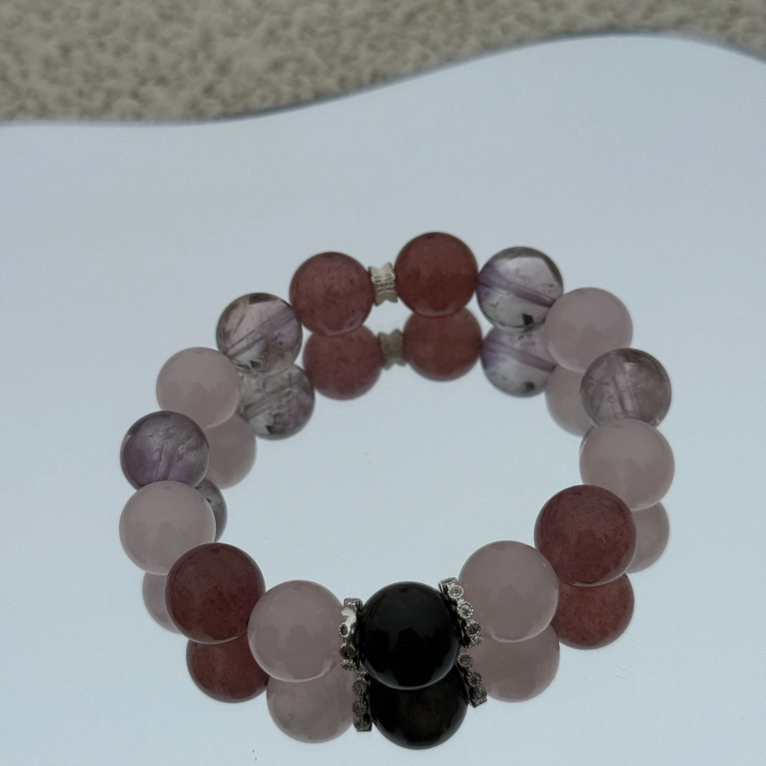 【草莓兔】原创设计草莓晶粉水晶手串