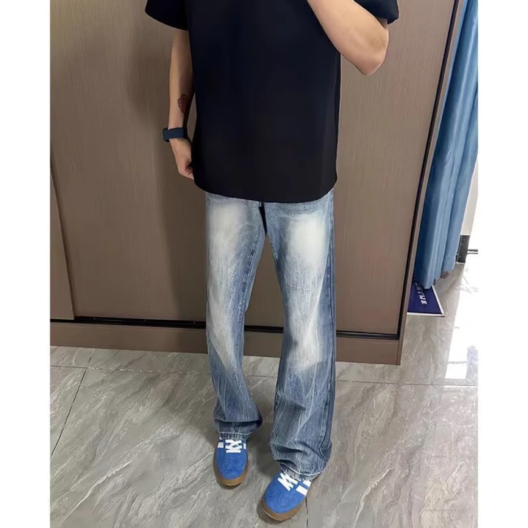 闪电四季通用男夏季微喇裤裤子牛仔裤男士直筒复古韩系