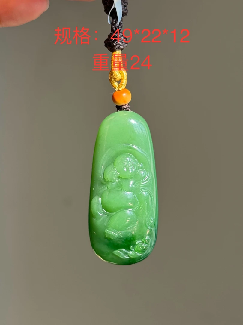 HH俄罗斯和田玉碧玉苏工雕佛公吊坠