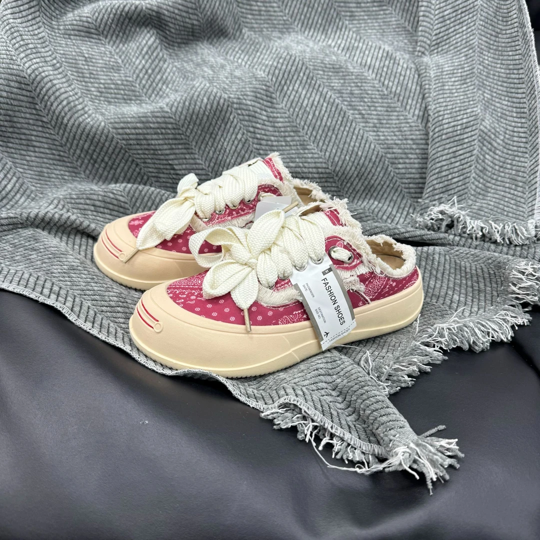 1156 腰果红 开口笑懒人半拖鞋女一脚蹬夏季爆款厚底百搭小白鞋