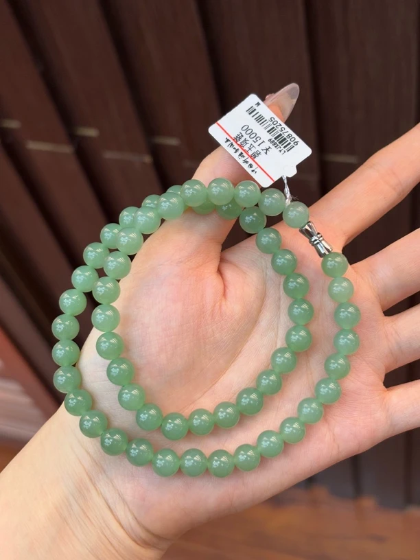 0672 和田玉碧玉项链约8mm多样性发其一