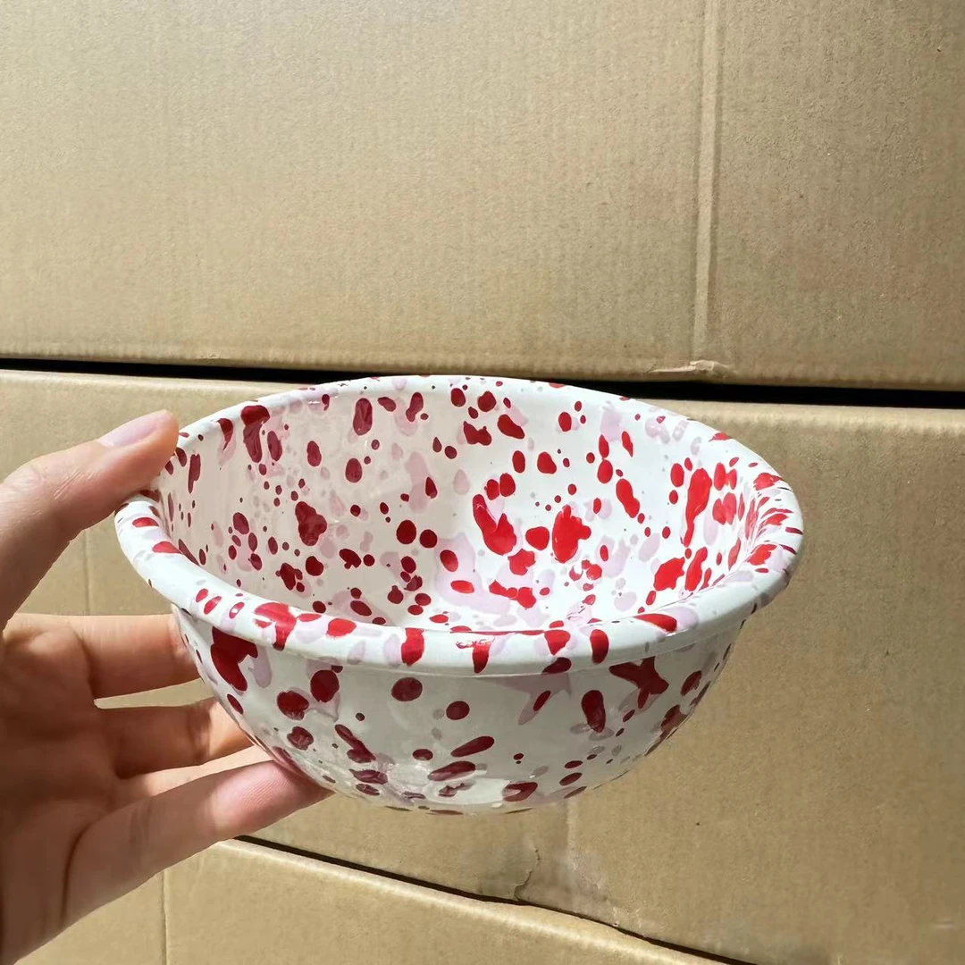 【组合款】 出韩国 红粉 小号+大号 内外泼墨 沙拉碗 燕麦碗带盖子