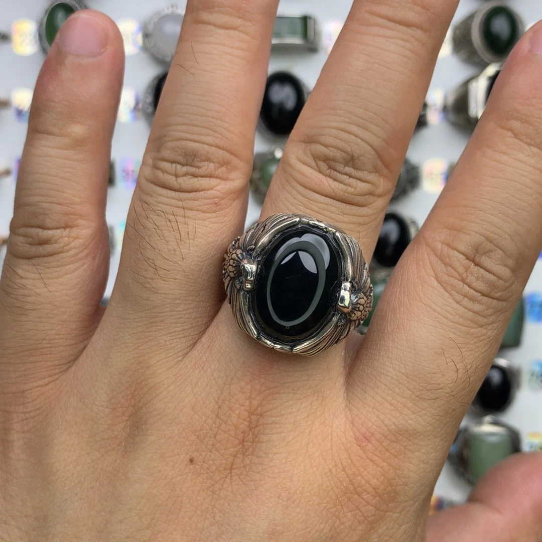 和田玉戒指银S925镶嵌