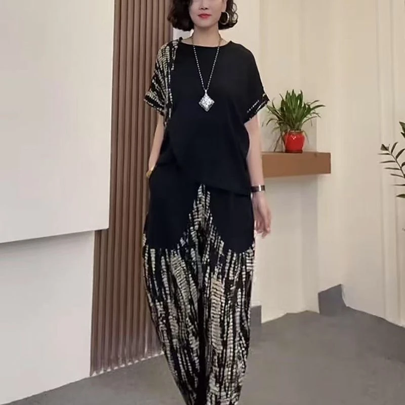 #5033 2025夏季新款时尚洋气宽松，个性垂感拼接两件套上衣+裤子