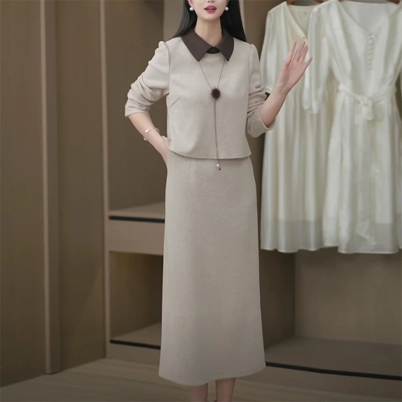 秋季气质精致优雅百搭洋气修身显瘦遮肚子收腰减龄假两件连衣裙