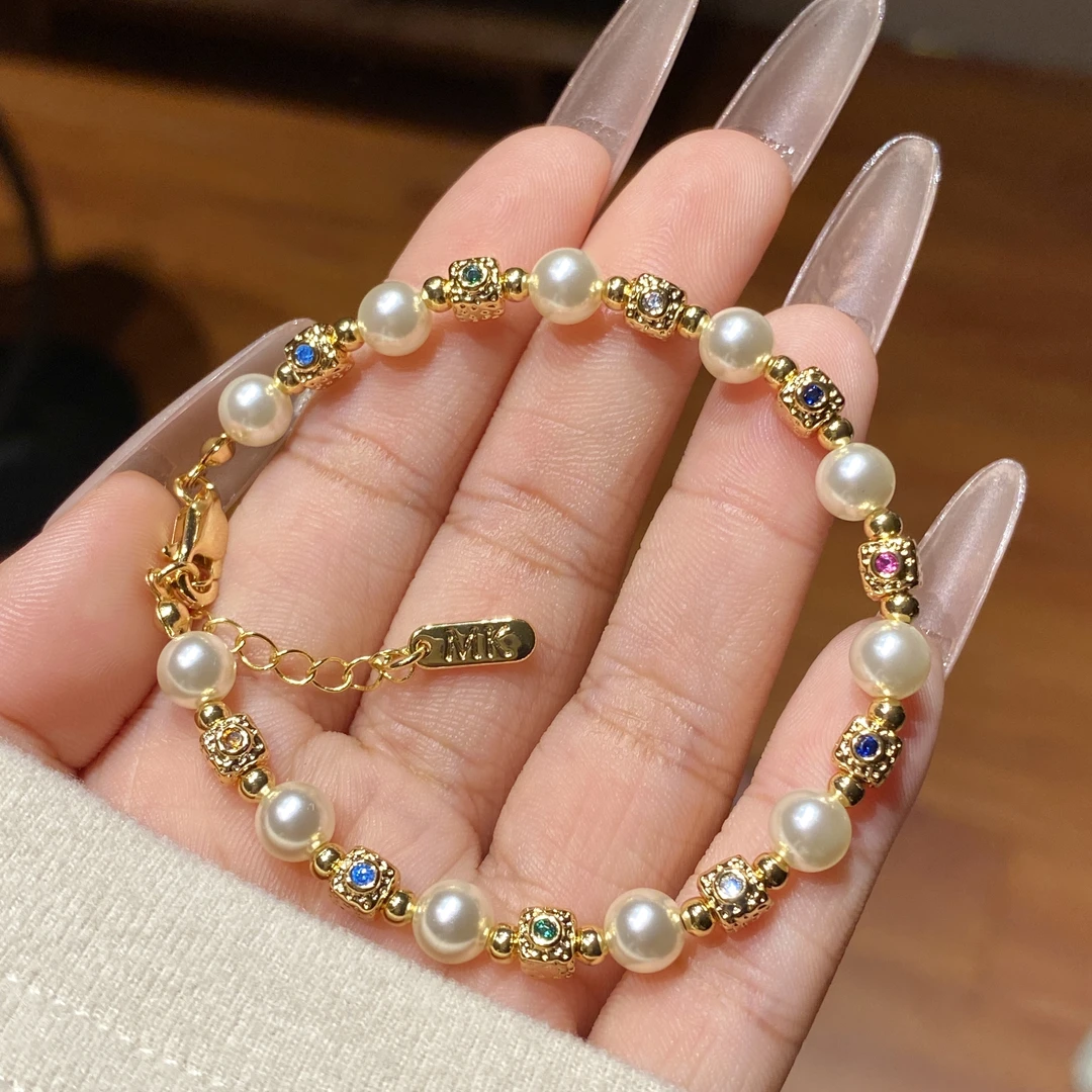 铜合金合成锆石手链 【珍珠方糖】轻奢小众高级精致手串A2368