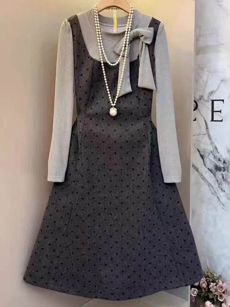 （胖萌萌家）胖mm法式假两件气质小香风连衣裙显廋大码女装减龄百搭