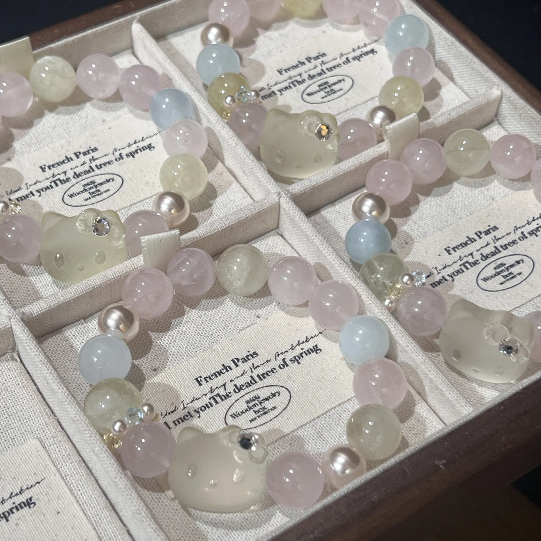SG2778-［柠檬海盐kitty］粉水晶黄水晶手串均有色差瑕多样发