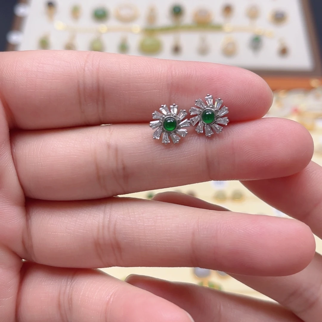 翡翠银S925镶嵌耳饰