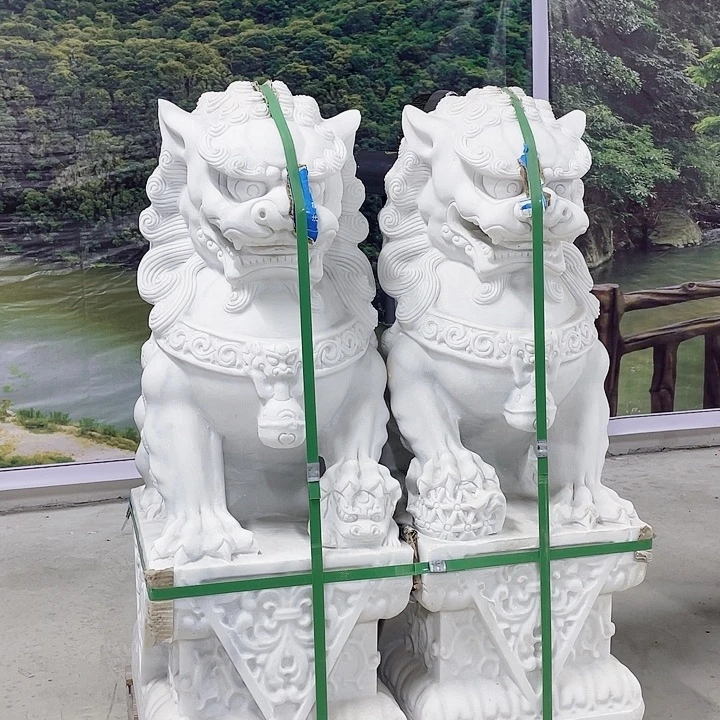 石头汉白玉狮子高1米一对