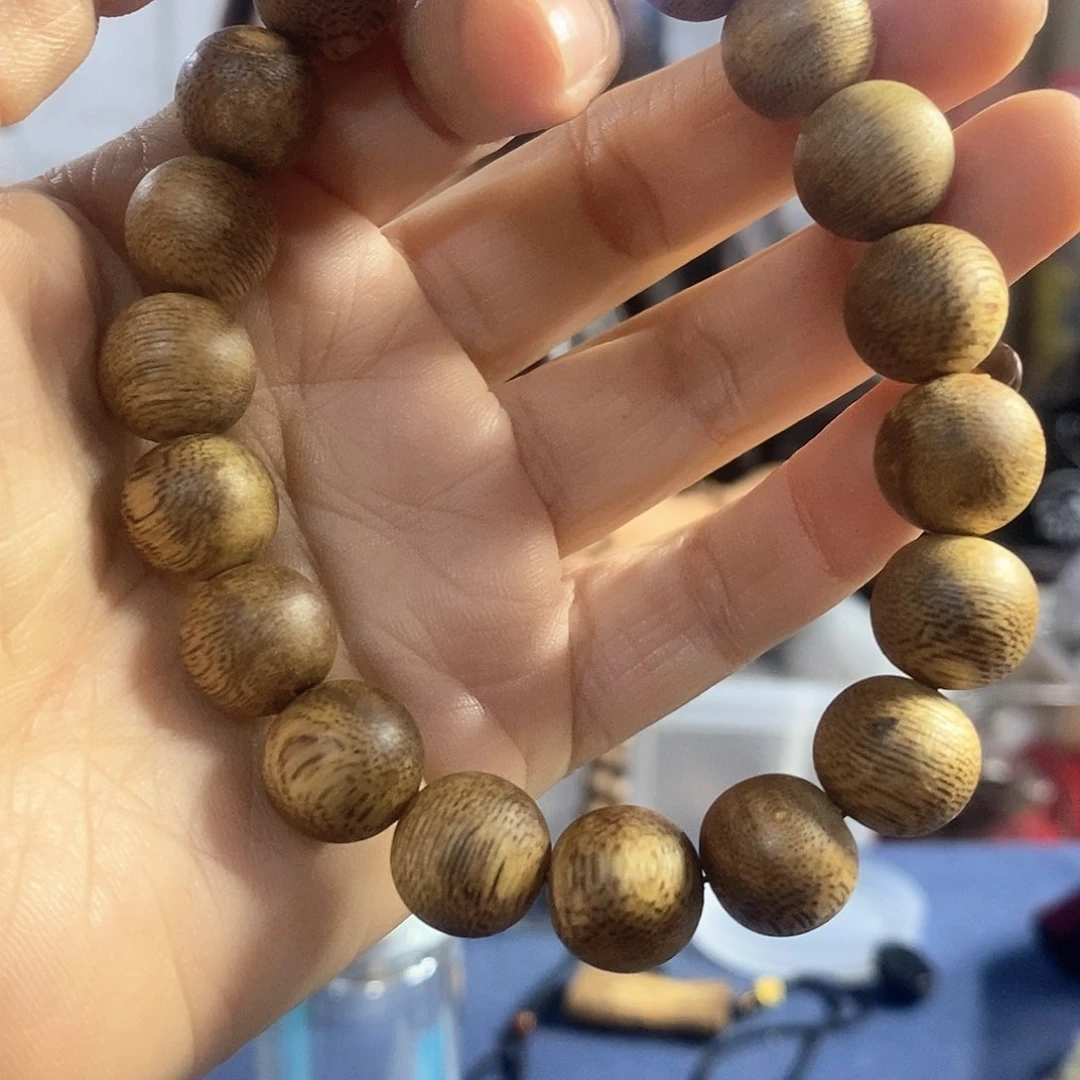沉香手串天然野绿圆珠单圈1.2/9克+多样性发一