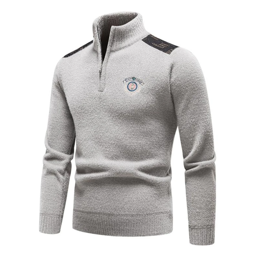 希敦纽勒休闲秋冬拉链立领加绒套头毛衣外套男时尚加厚保暖针织衫