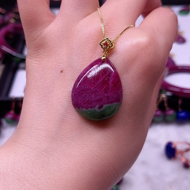 红宝石吊坠银S925镶嵌