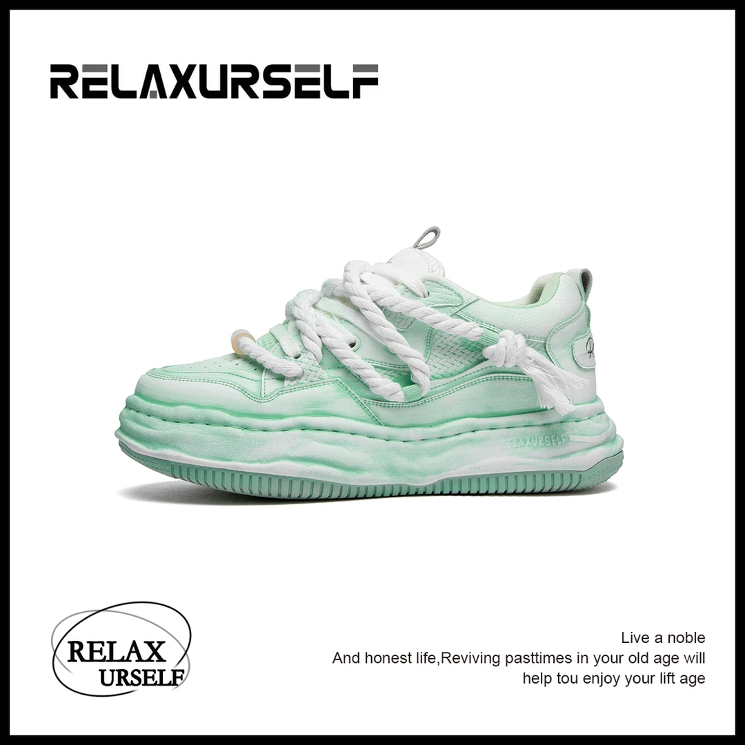 RELAXURSELF【明星同款】手工擦色休闲潮鞋复古百搭时尚运动增高鞋