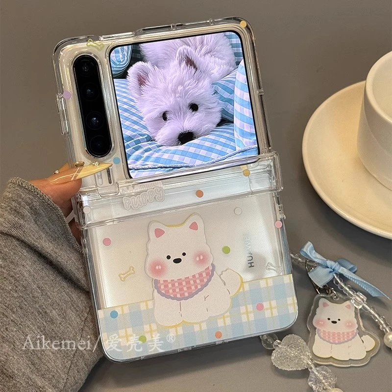 适用华为PuraX折叠屏手机壳pocket2可爱西高地novaFlip中轴保护女