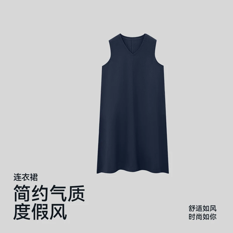 “天丝/亚麻”法式简约休闲透气连衣裙(显瘦遮肉)5610