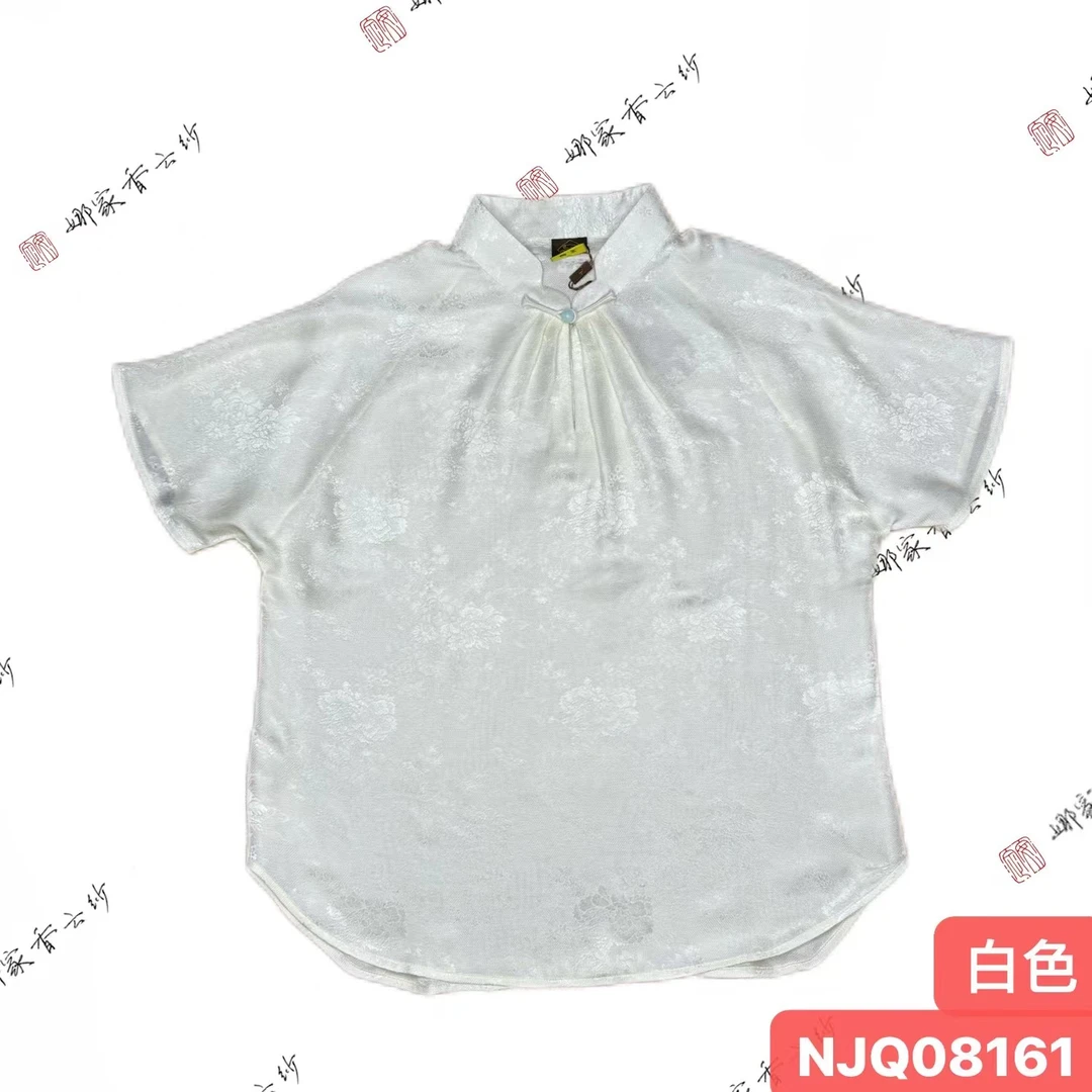娜家国风真丝绞罗短袖上衣衬衫春夏白色汉服NJQ（08161）夏季宽松