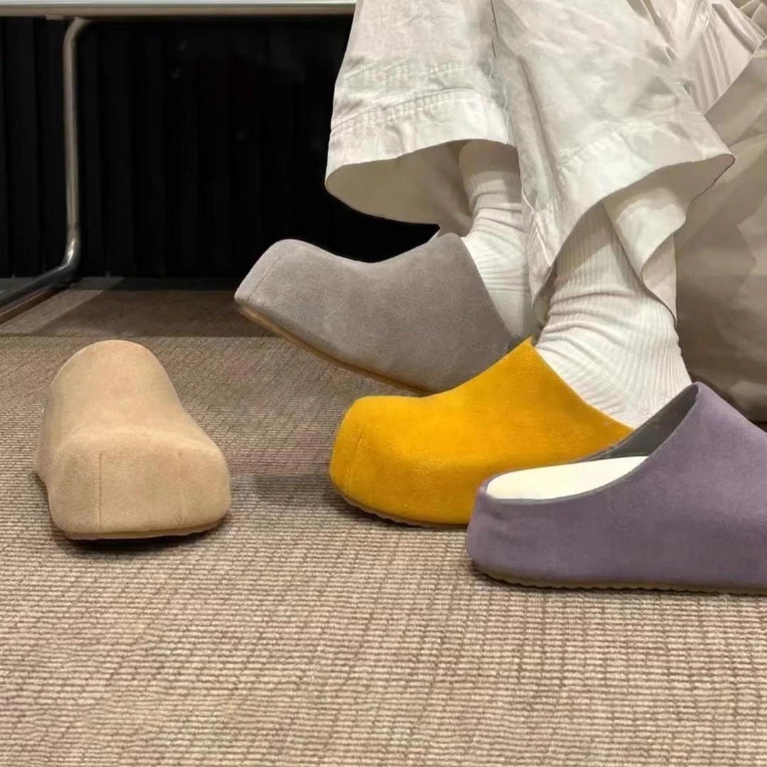 牛反绒~凉拖厚底黄色勃肯鞋女夏季百搭外穿内增高包头半拖鞋