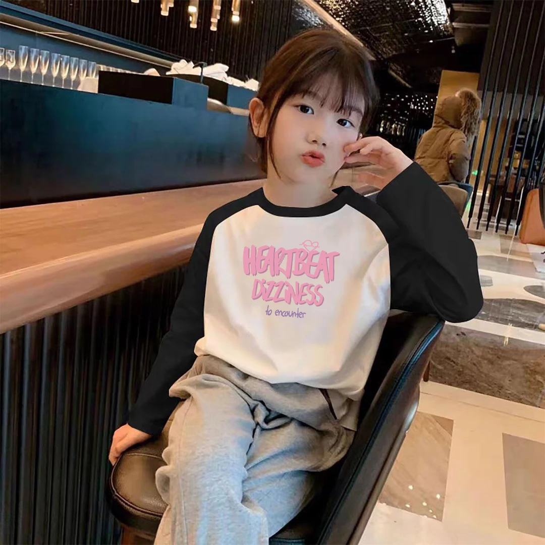 女童洋气插肩t恤儿童长袖打底衫童装内搭上衣女孩2025春秋新款