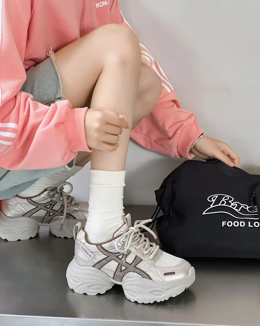 真皮老爹鞋女2025新款秋季透气时尚百搭运动休闲鞋女款厚底轻便潮