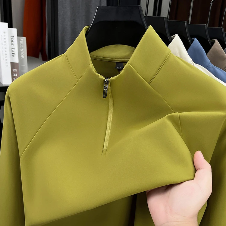 【明星同款布先生】长袖立领翻领秋冬半拉链时尚纯色冬季卫衣polo男