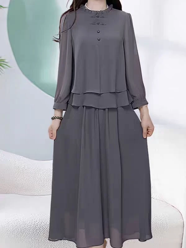 F031 轻奢黑色高档假两件连衣裙女2025春季新款减龄显瘦