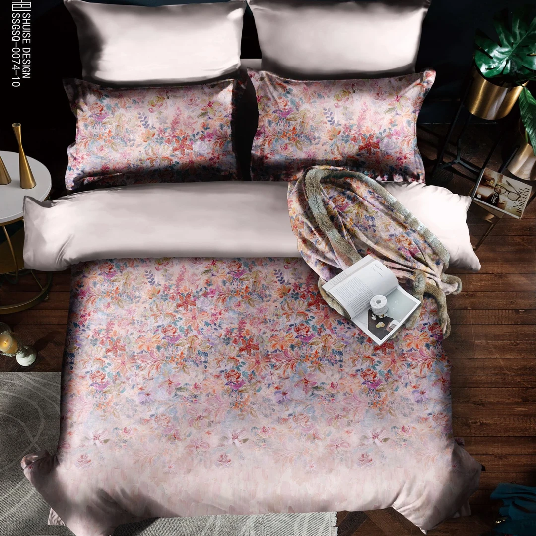 D2640 天然冷感凉席斜纹竹纤维三件套 落英织梦-粉240*250夏季