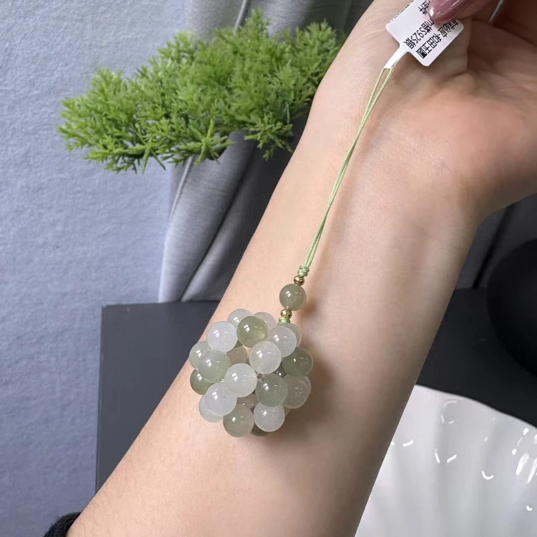 和田玉圆珠约6mm搭S925银配件挂件