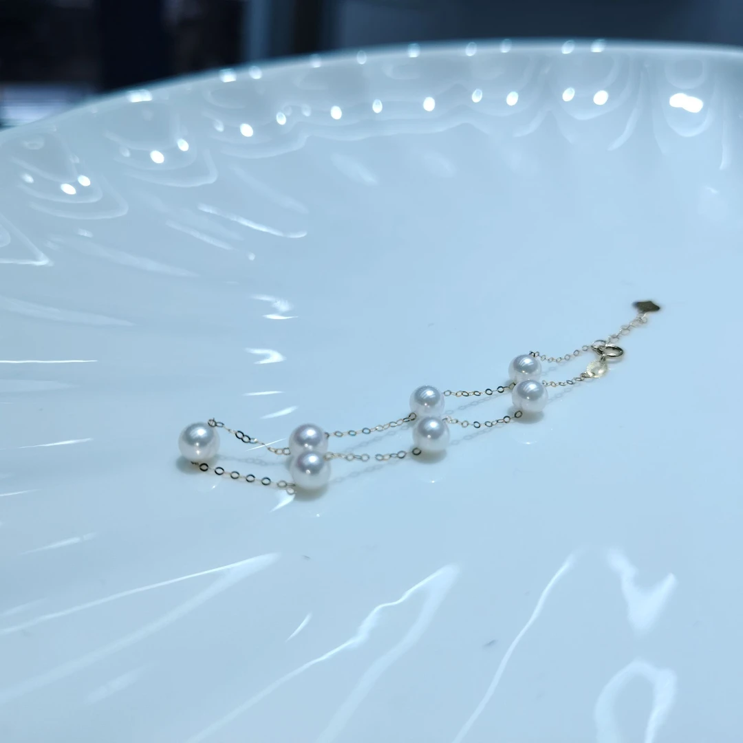 满天星akoya5-5.5mm正圆无暇18K金手链