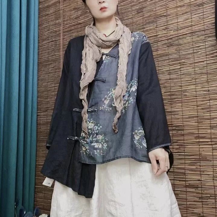 娅扣布衣【3012】原创不规则亚麻衬衫女文艺设计显瘦上衣