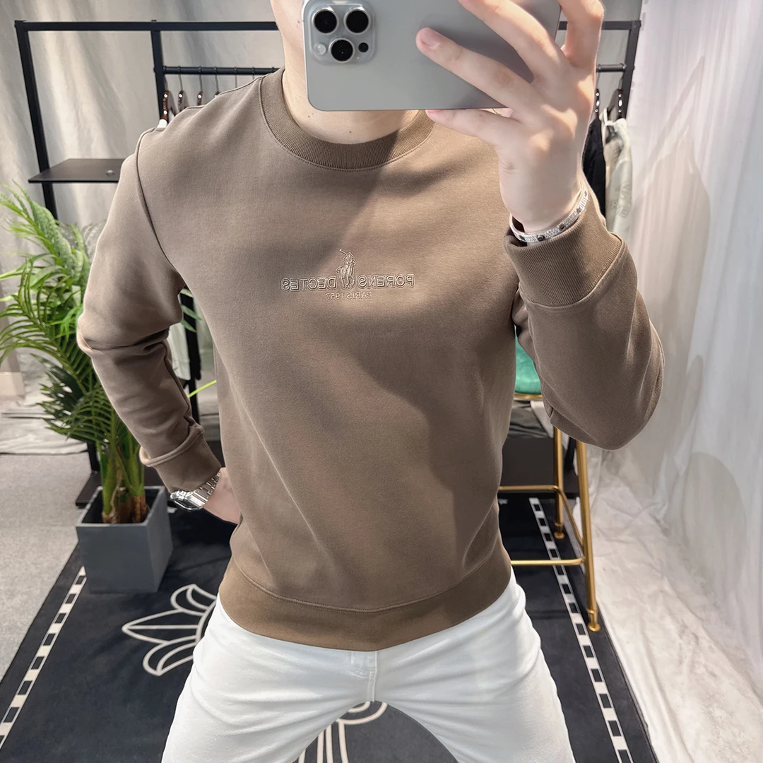 欧洲站2025秋季新款字母刺绣卫衣男简约时尚百搭高端男士上衣潮牌