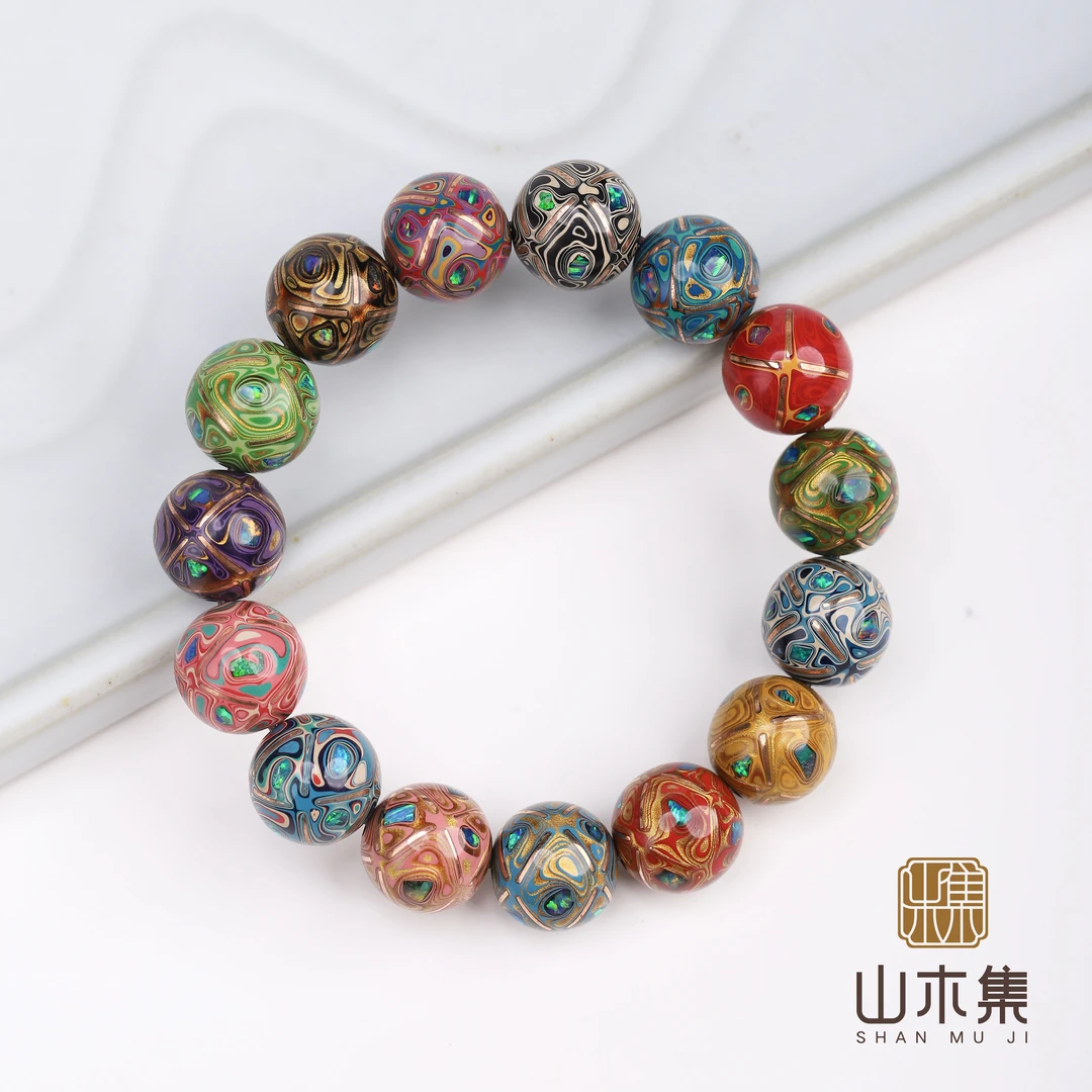 大漆+欧1.3铜丝镶嵌工艺单圈手串￥【山木集】（多样性）