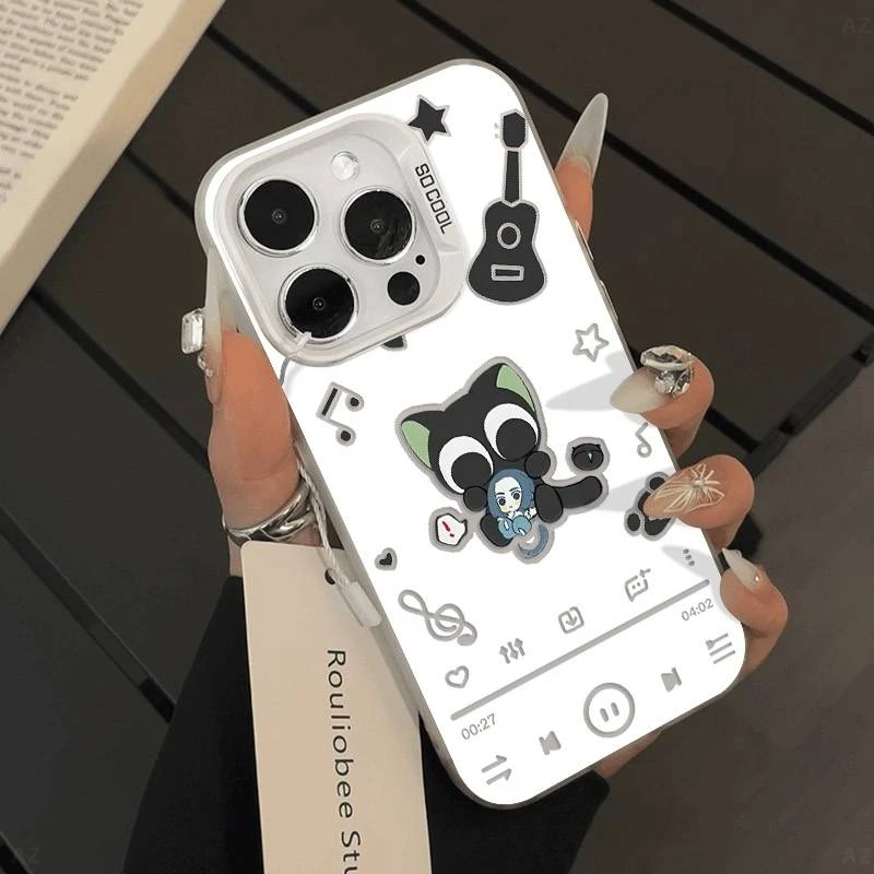 黑色罗小黑适用iPhone苹果16promax华为P70小米15/14手机壳彩银