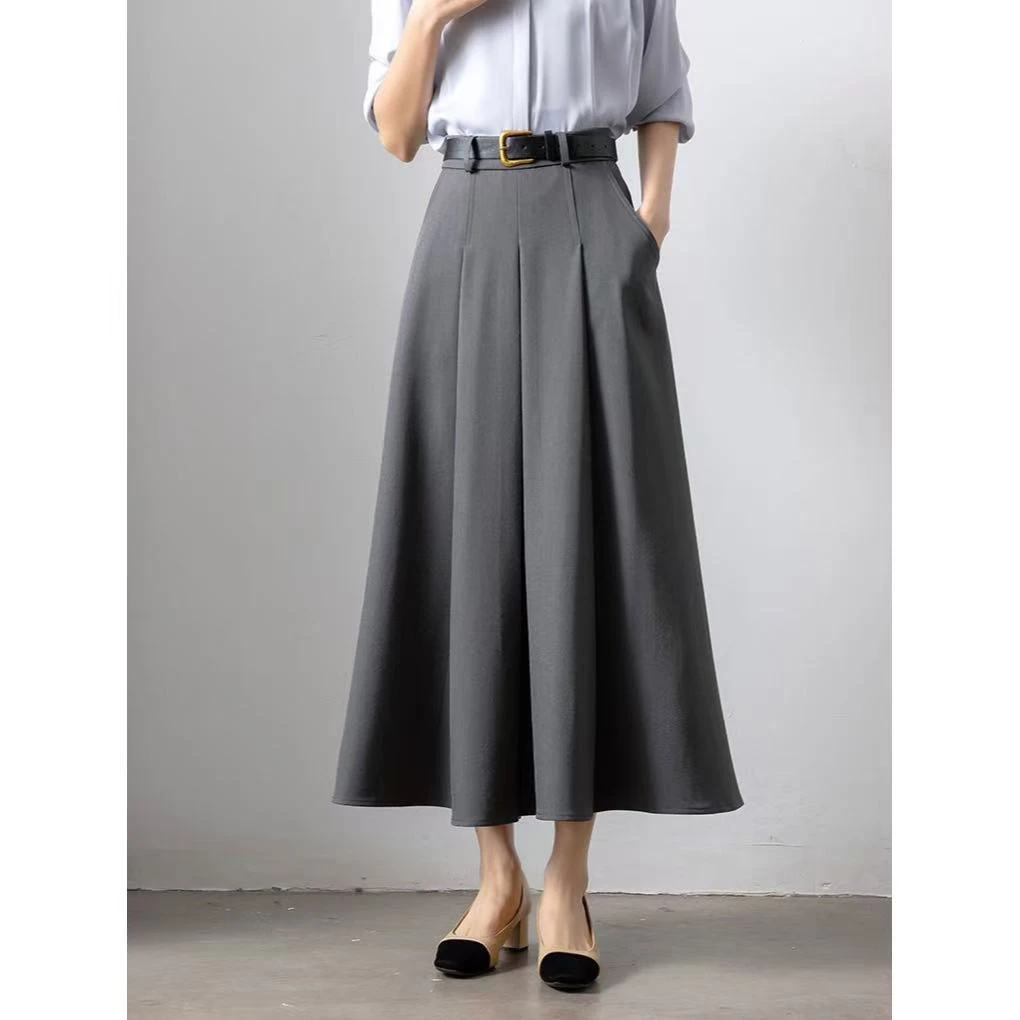 小静折扣~N1662A 【缪系灰 高知半身裙】A字裙高腰伞裙半身裙